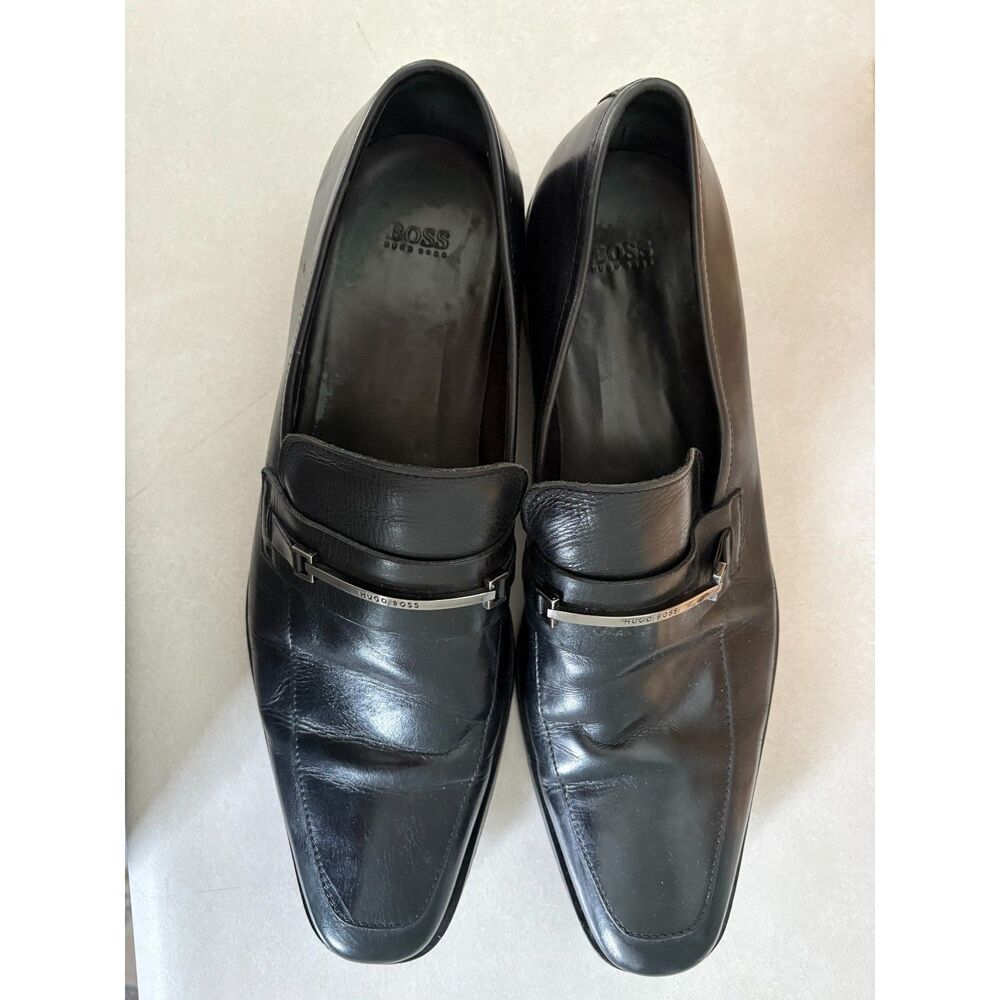 Hugo Boss Men's US 11 Carl Horsebit Loafer Leather Formal Work Black Dress Shoe